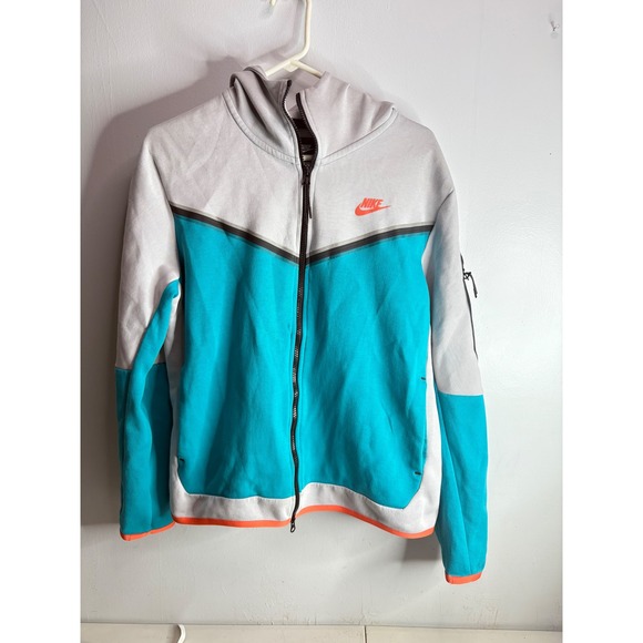 Nike Other - Nike Tech Fleece Colorblock Full Zip Hoodie Jacket Teal Gray Orange Logo L